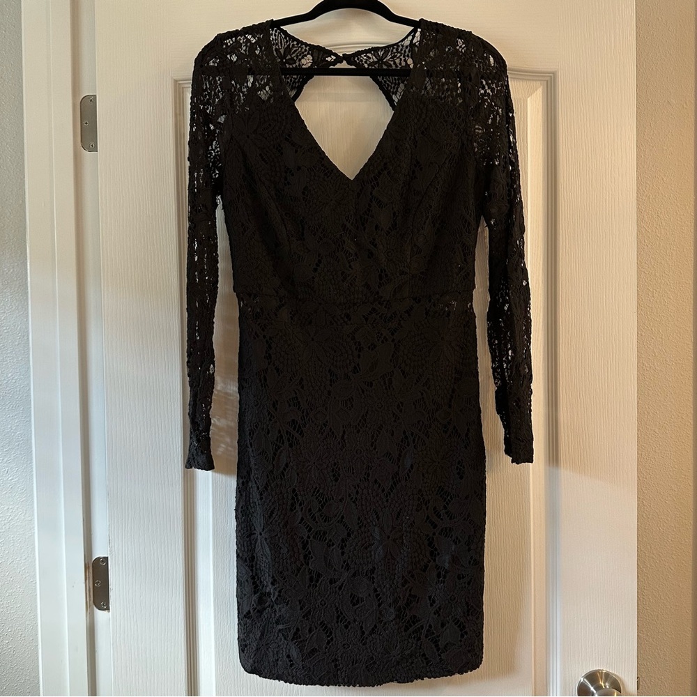 Guess Black Long Sleeve Lace Dress